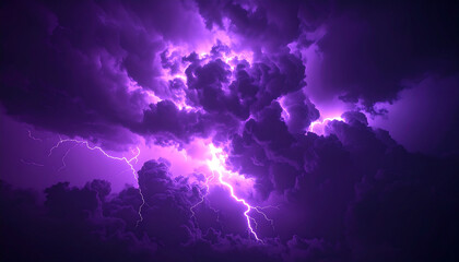 Violet Lightning in Storm Clouds &ndash; Abstract Nature Background