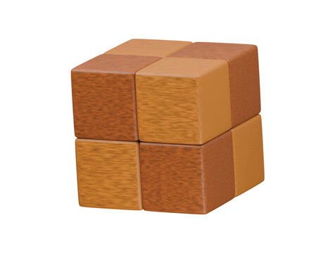 wooden rubik cube icon 3d illustration render
