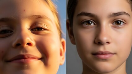 Fototapeta premium Before and after facial skincare transformation comparison