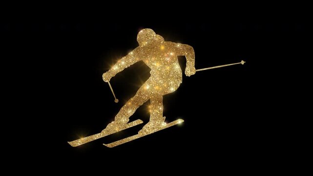 Luxury skier with golden glitter, alpha channel