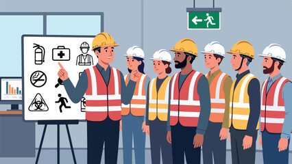 Obraz premium Workplace Safety Training and Briefing for Construction Site Workers