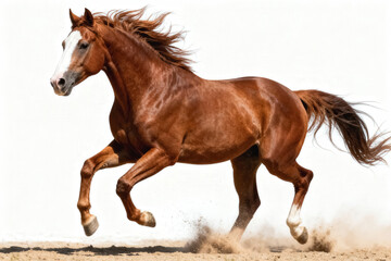 Chestnut Horse Galloping on Sandy Ground