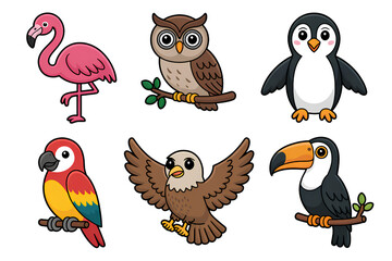 Fototapeta premium Colorful cartoon birds collection isolated on transparent background for design