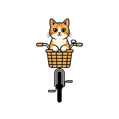 A cute orange cat on a bicycle basket. Isolated on a white background.