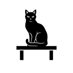 Black cat sitting on the table. isolated on white background.