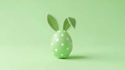 A green easter egg with bunny ears on a light green background