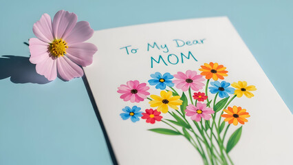 A handmade mother's day card with colorful flowers
