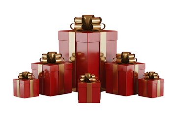 Obraz premium A festive arrangement of glossy red and golden gift boxes ready for grand celebrations