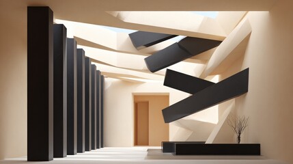 Minimalist Modern Interior Hallway with Angled Panels.