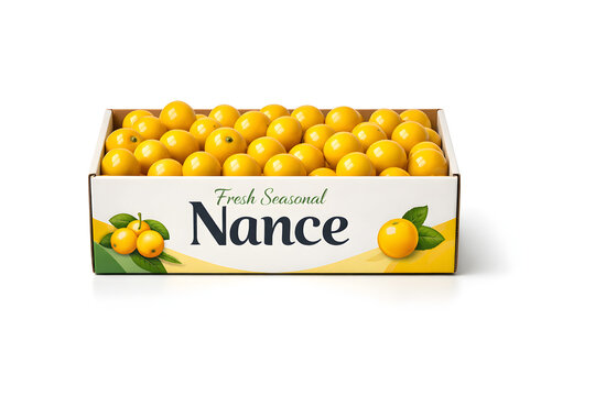 Fresh Nance Fruit in Retail Box Isolated on White Background