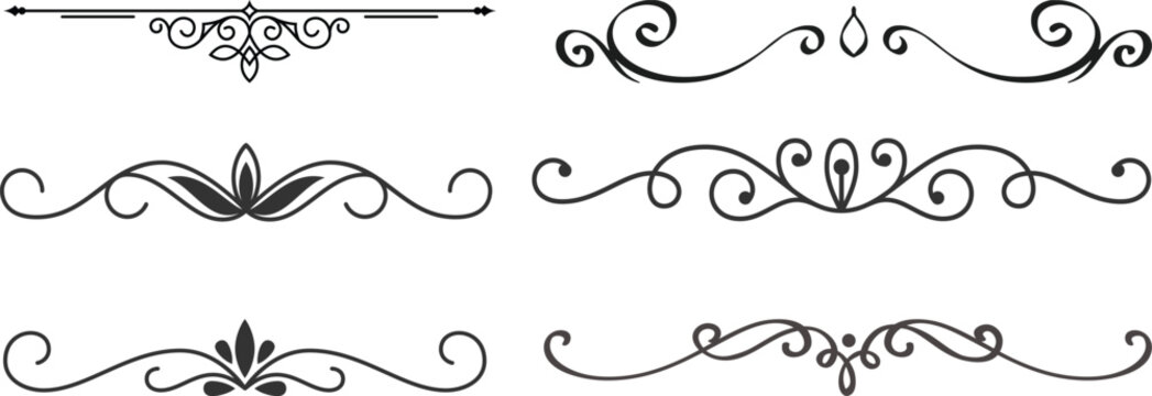 Set of black decorative line dividers with simple vintage ornaments and geometric vector designs.divider marker sketch doodle vector lines set element.set retro decorative page dividers design