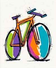 Modern abstract bicycle illustration with dynamic lines and bold primary color shapes