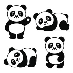 Fototapeta premium Cute Cartoon Panda Character Poses Set