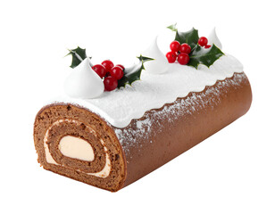 christmas yule log cake, isolated 