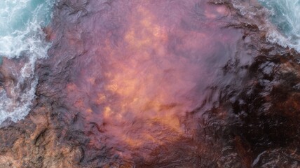 Fototapeta premium Colorful oil sheen on water surface creates striking visual cont