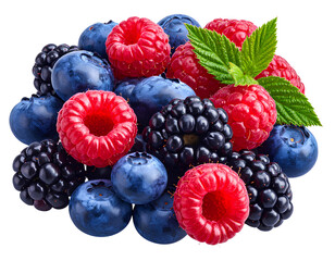 Wild Berries Mix with Raspberry Blueberry Blackberry Transparent Background 