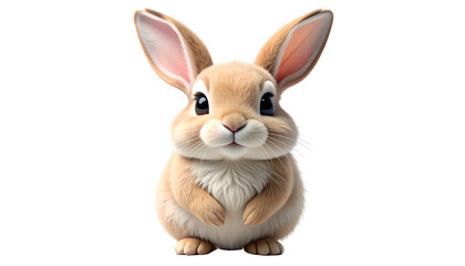 Fototapeta premium Adorable, cartoon-style rabbit with tan fur and big, expressive eyes, centered on black