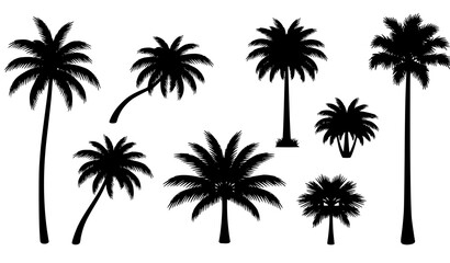 Black palm tree silhouette vector set isolated on white background