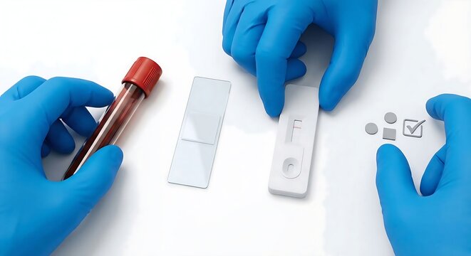 Chagas disease rapid test kit with blood sample on lab table