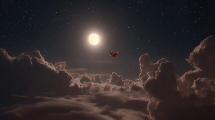 Moonlight illuminates dark cloudy night sky.