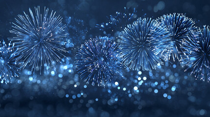 Fototapeta premium A dazzling display of blue fireworks exploding in the night sky, creating a vibrant and festive atmosphere.