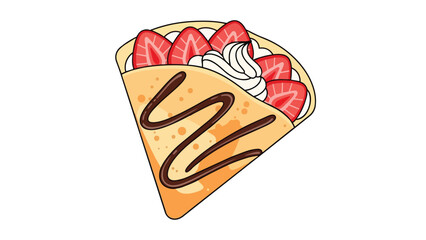 Delightful Folded Crepe Illustration with Fresh Strawberries Whipped Cream and Chocolate Drizzle a Sweet Treat Graphic Element