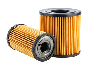 Car Oil filters isolated on white. Automobile spare part transparent background