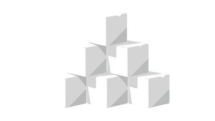 Clean geometric stacking of white abstract blocks forming a pyramid with subtle shadows