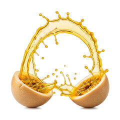 Fresh Passion Fruit Splitting Open with Juice Splashing Out in a Vibrant Display
