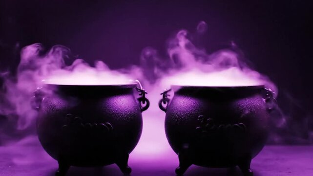 Mystical Cauldrons with Purple Smoke Effect.
