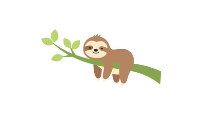 Obraz premium A cute cartoon sloth hanging from a green tree branch