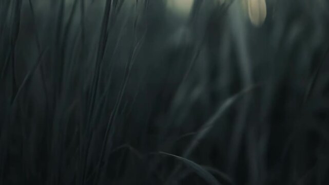 Soft out of focus grass stems and seed heads catching gentle sunlight in a misty meadow, creating a serene, dreamy atmosphere of calm, renewal, and natural beauty