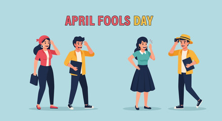 Flat Style Illustration of April Fools Day Celebration with People