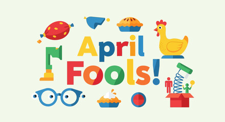 Flat Design April Fools Day Colorful Illustration with Playful Elements