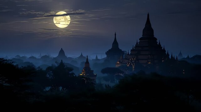 Bagan Myanmar Temples at Nighttime.