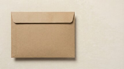 Fototapeta premium Blank brown envelope on a light textured background for mail service, business correspondence, and office communication with copy space.