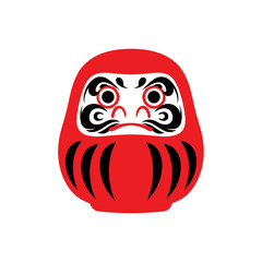 Darma doll illustration featuring traditional Japanese design and vibrant red color, showcasing cultural heritage and symbolic significance in a simple yet striking visual representation