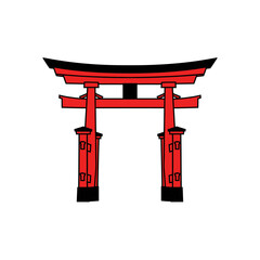 Illustration of a traditional Japanese torii gate with red pillars and black accents standing alone
