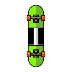 A green skateboard viewed from above on a plain surface