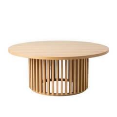 Modern round wooden coffee table isolated on white background