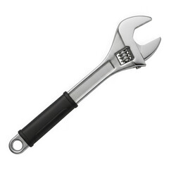 Adjustable wrench with black handle isolated on white background