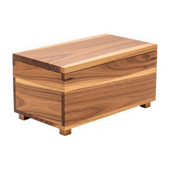 Handcrafted wooden storage chest isolated on white background