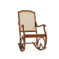 Vintage rocking chair with woven seat isolated on white background