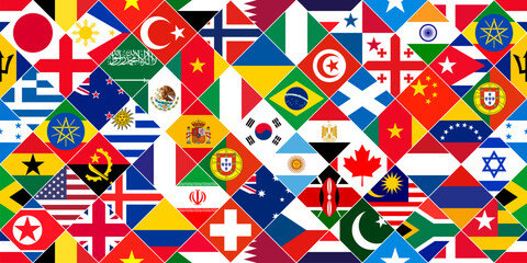 International Flags Pattern and Wallpaper, Global Flag Mosaic Background.