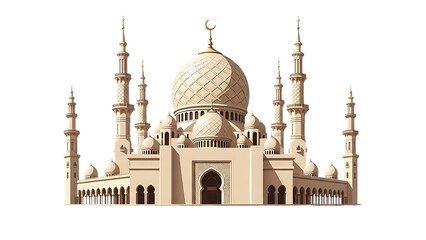 Obraz premium Beige mosque with minarets and a dome isolated on transparent background