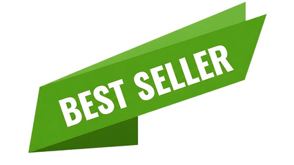 Fototapeta premium Green best seller ribbon banner with white text on transparent background
