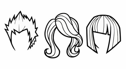 Obraz premium Collection of three hairstyle illustrations showcasing different styles and designs in a simple black and white format