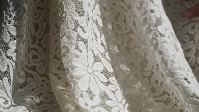 White Lace Fabric Texture Closeup.
