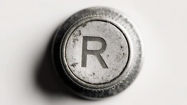 Vintage Metallic Buttons with Engraved Letter R on a White Surface Close-up