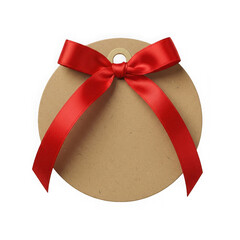 Brown paper gift box with red ribbon bow isolated on white background